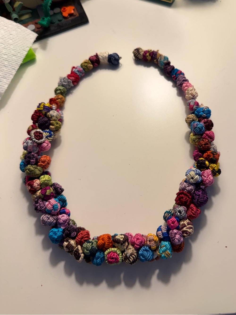 Handmade multicolor moroccan woven thread button bohemian hippie necklace